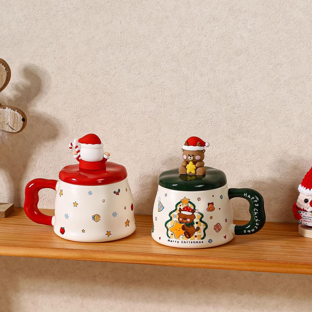 2025 Christmas Cup Creative Mug with Lid Breakfast Cup Ceramic Coffee Cup High Value Birthday Gift