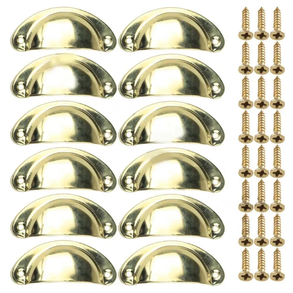 12Pcs Shell Furniture Handles Cabinet Pulls Drawer Knobs Half Moon Kitchen Cupboard Wardrobe Door Handle Antique Hardware