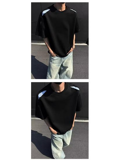 Unisex American Patchwork Short Sleeve T-shirt - Casual Summer Style, Loose Fit Round Neck.