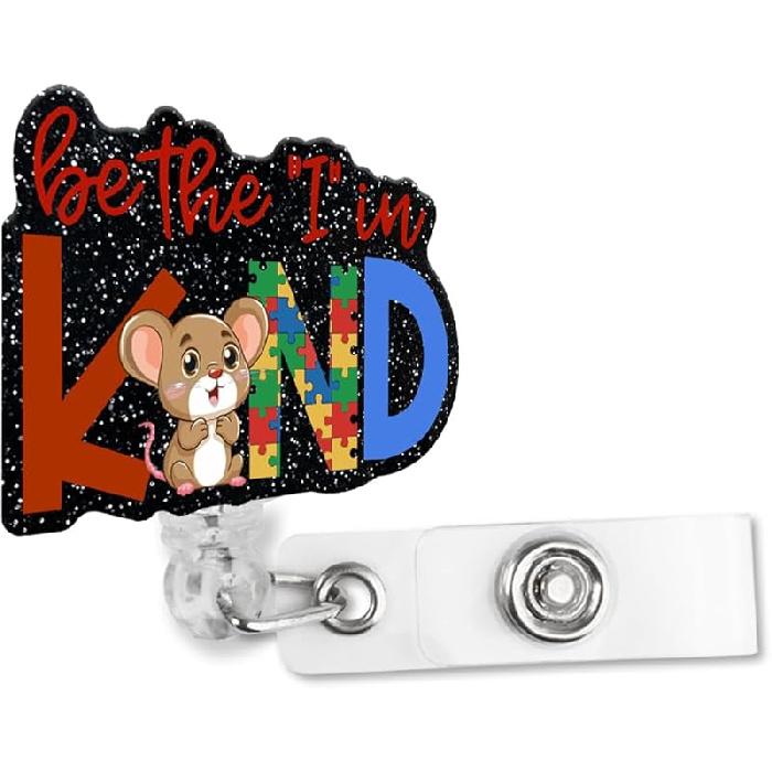 Выдвижной черный блестящий неровный бейдж-катушка для социального работника с зажимом-крокодилом, забавный держатель для ID-карты, подарок для социального работника, волонтера, врача Pyx011-be the I in Kind