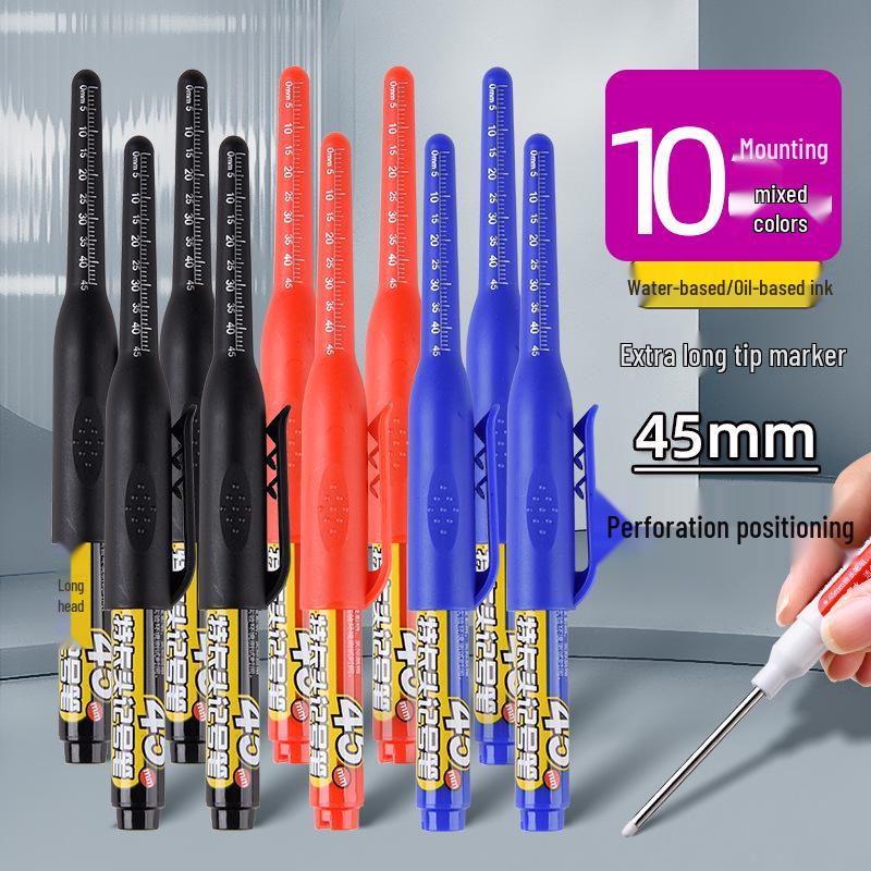 Extra-Long Tip White Oil-Based Marker: Durable, Non-Fading, Deep-Hole Pen for Construction.