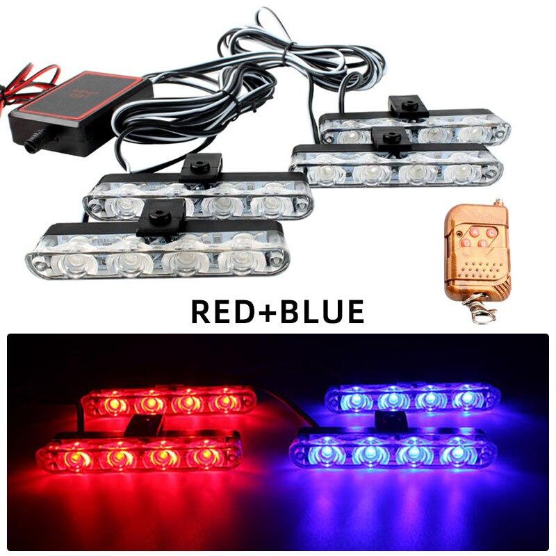 Car Front Grille Light Strobe Red Blue Emergency Remote Wireless Control Warning Light Bumper Grill Hood Led Auto Accessories
