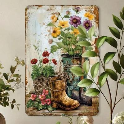 Outils de Jardinage Vintage Plaque Métallique Décor Mural Maison Rétro