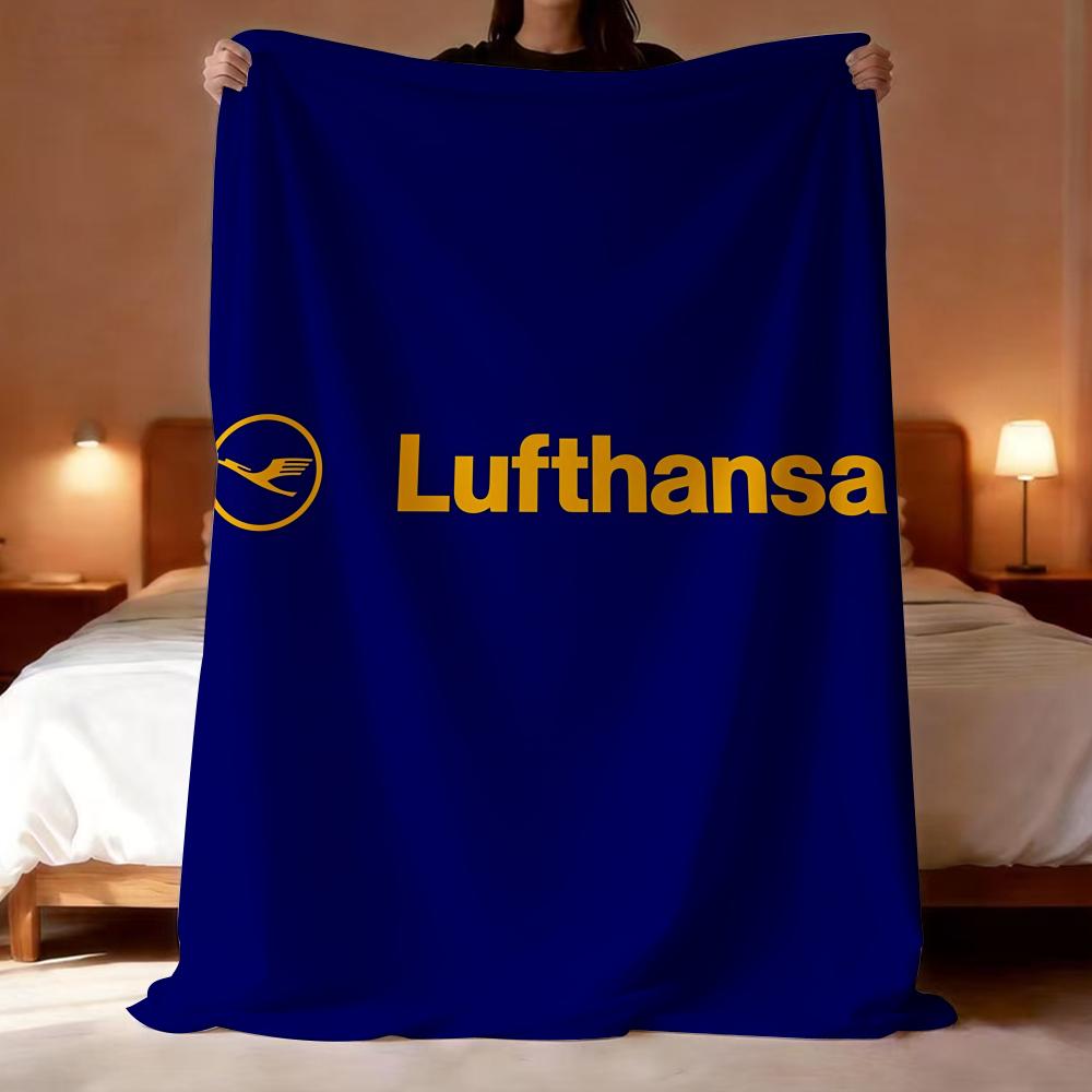 L-Lufthansa German Airlines Throw Lightweight 240g Flannel Blanket Soft Skin-friendly for Summer Cooling 75X95CM