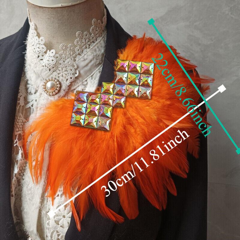 Bright Shining Gothic Women Natural Feather Epaulet Shrug Shoulder Strap for Halloween Carnival Costume Clothing Accessory