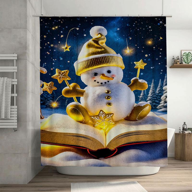 

Tuniu Whimsical Snowman Reading Book Bathroom Shower Curtain Cute Winter Holiday Decor Set W60H190(CM)-1 Pcs