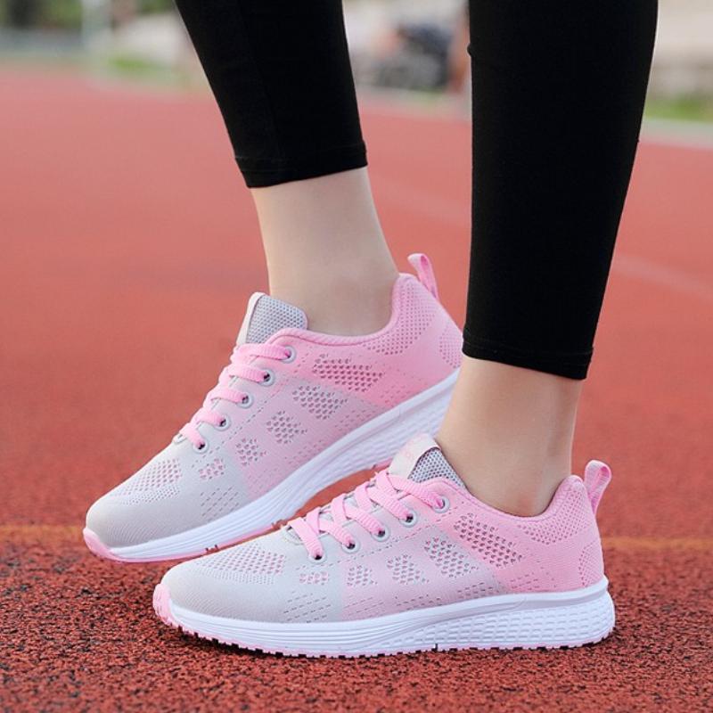 Baskets Décontractées pour Femmes Tricotées Légères Mode à Lacets Chaussures de Sport de Course Plates en Maille Entraîneurs Respirants