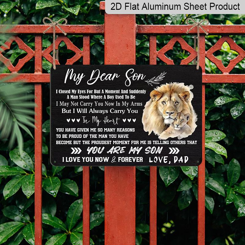 2D Flat, 1pc "My Dear Son" Aluminium Sign 8x12 Inch - Lion & Cub Design, Father To Son Love Quote, Gift for Son From Dad, Birthday & Graduation Wall