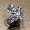 Temperament Luxury Geometric Crown Teardrop-shaped Crystal Zircon Rings for Women Bride Wedding Stainless Steel Charm Jewelry