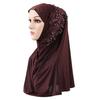 Women Solid Color Lace Rhinestone Muslim Hijab Wrap Islamic Scarf Cap Head Cover