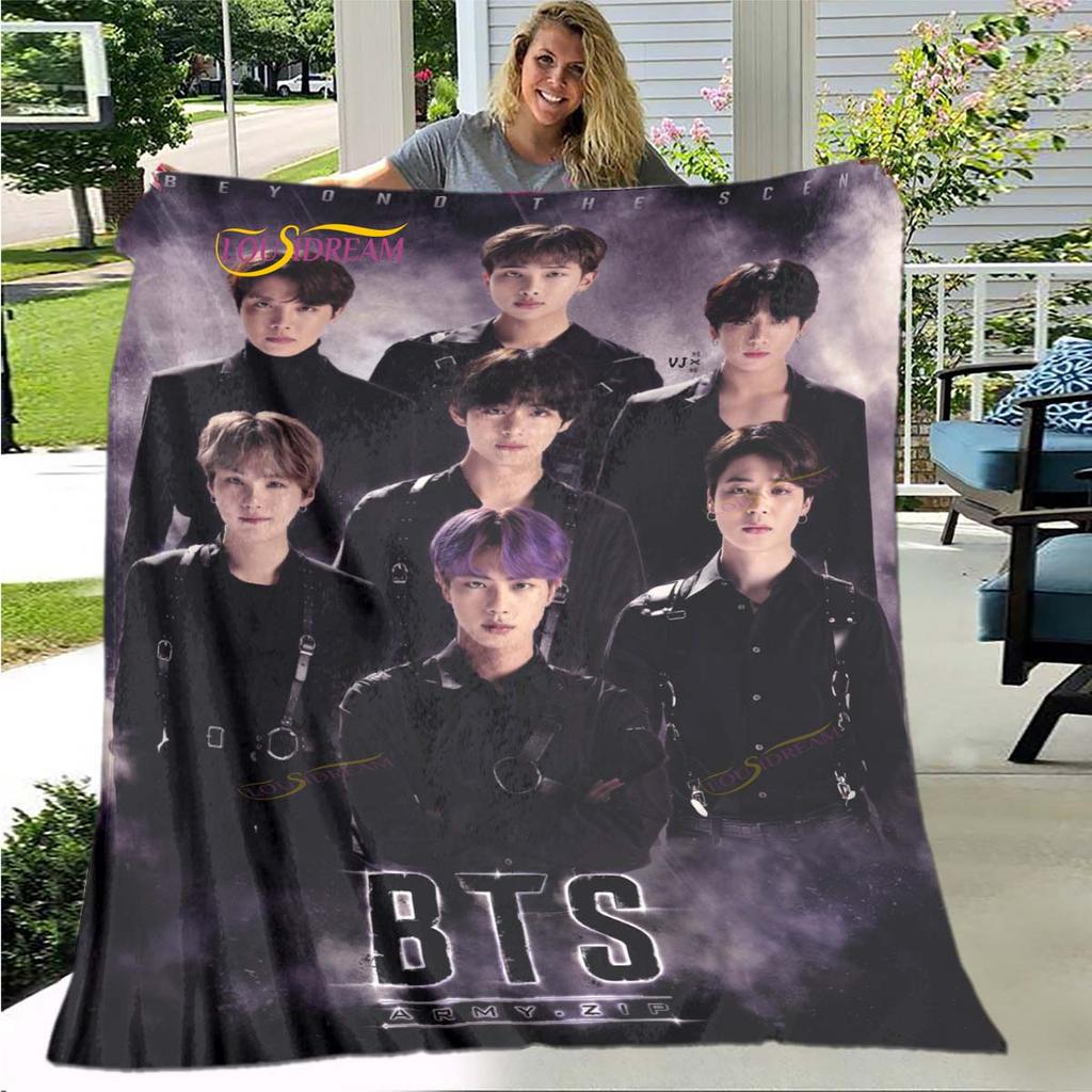 BTS 3D Kpop Bangtan Boys Couverture de lit Bureau Maison Randonnée Pique-nique Couette Épaisse Couvre-lit Tendance Couverture en Flanelle