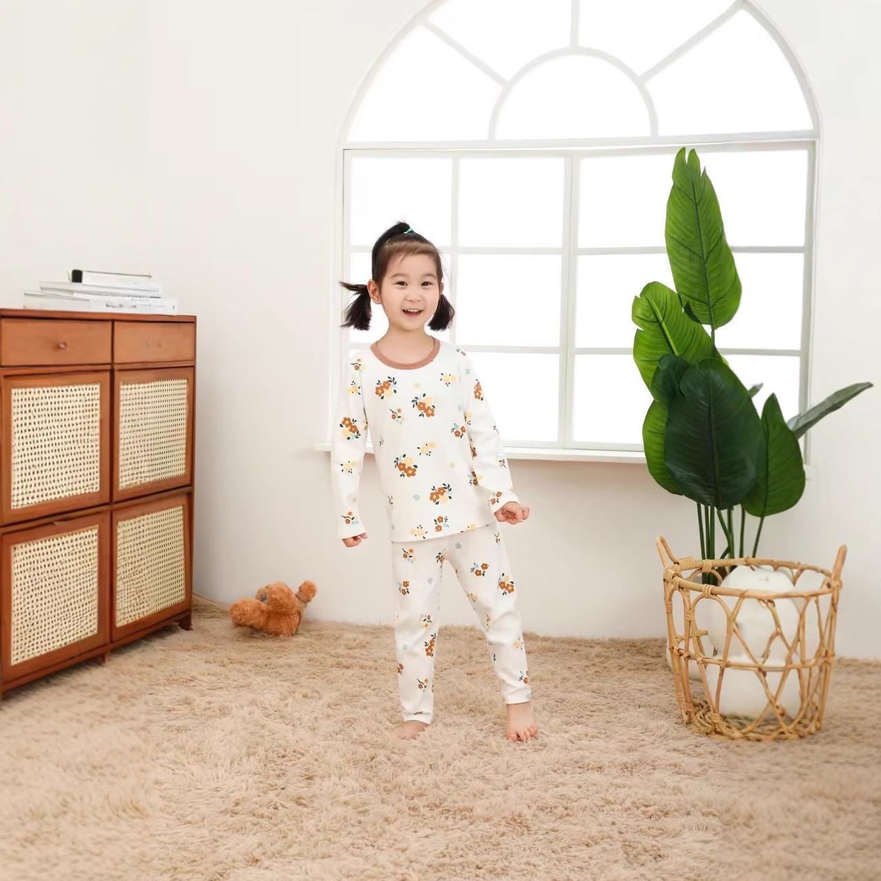 

Дитячий квітковий піжамний комплект - Осінній корейський стиль Довгі кальсони та спідня білизна 90 cm білий