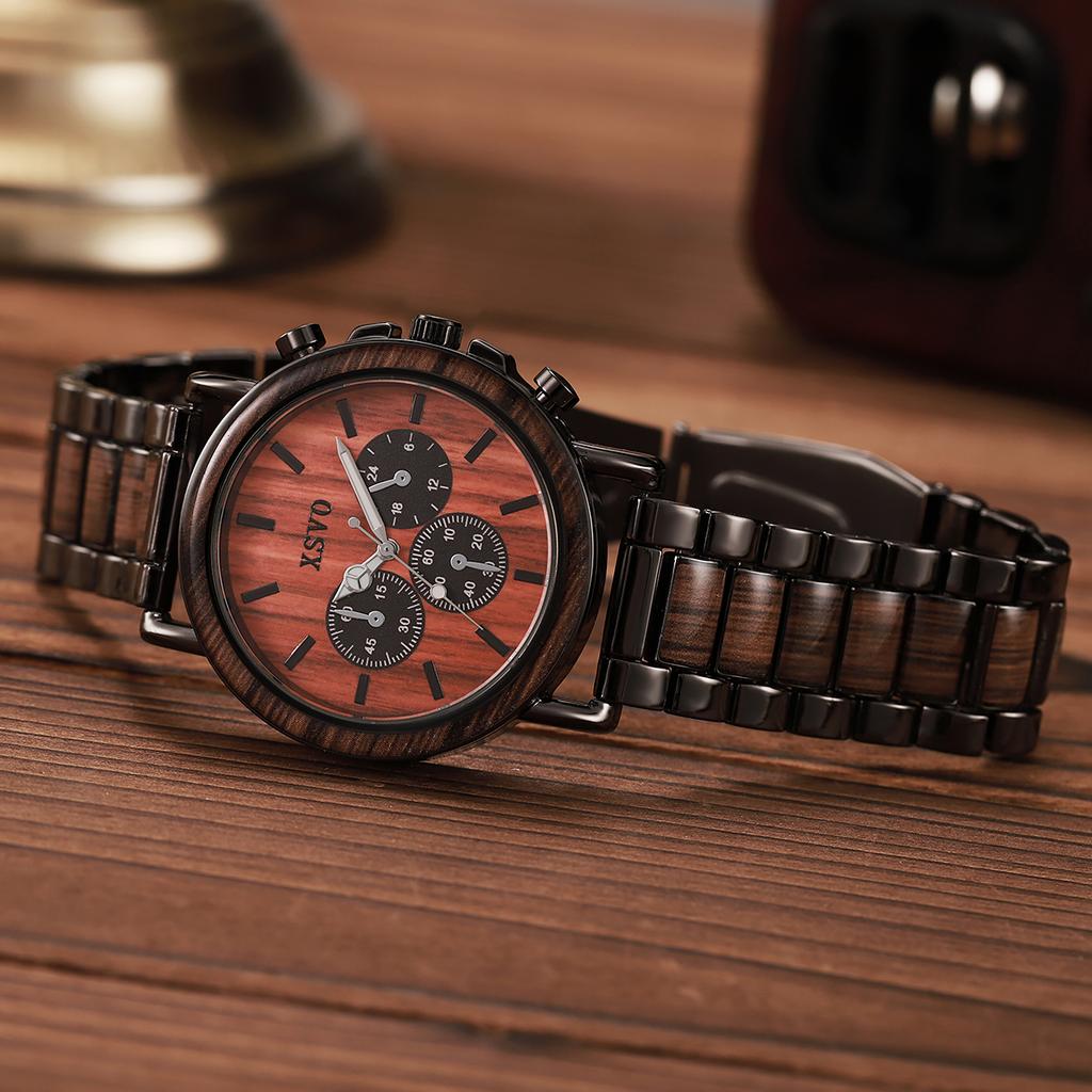 New Fashionable Disc Multi functional Nail Bar Roman Scale Men's Steel Room Wooden Quartz Watch