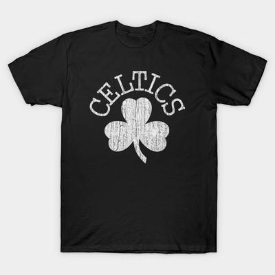 Men Black Print T-shirt Celtics No-Cut Transfer Paper Print Cotton Tshirt
