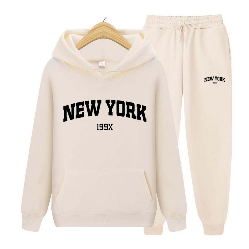 Trainingsanzug 2-teiliges Set 199X New York Print Sweatshirt Hoodies Sweatshirt + Hosenanzug Hoodie Sportbekleidung Jogging Herren-Sets