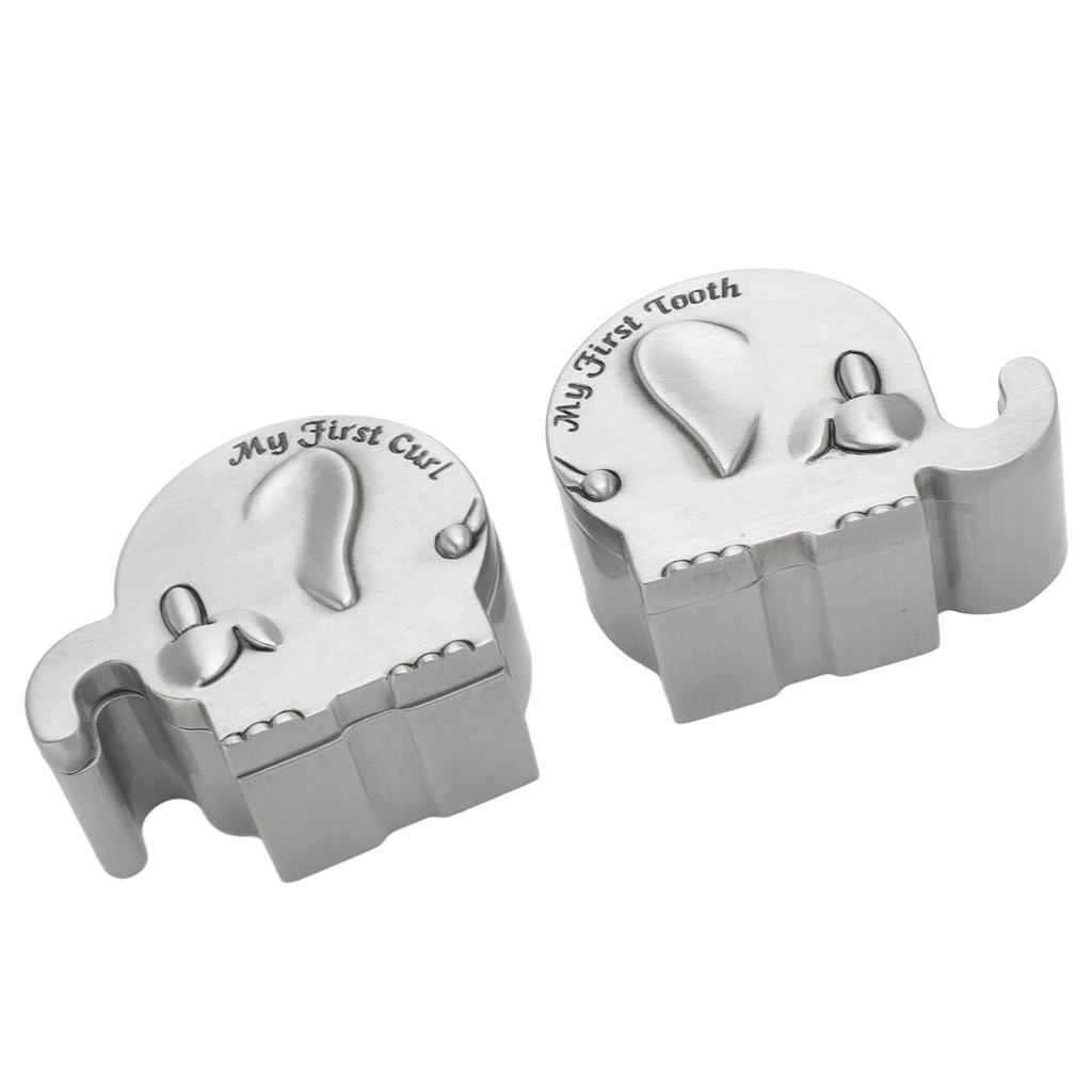 2 Pack Small Keepsake Box Elephant Shape Storage Container Metal Collection Box for Infant Tooth