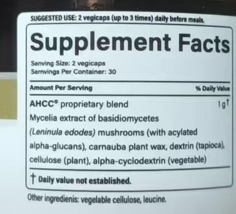 Kinoko Gold AHCC® Supplement - Premium Immune Support with Acylated Alpha-Glucans for NK Cell Activity (60 Vegicaps)