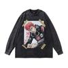 American High Street Trendy Brand Printing Casual Bottoming Top Hip-Hop Retro Washed Old Long-Sleeved T-Shirt For Men And Women