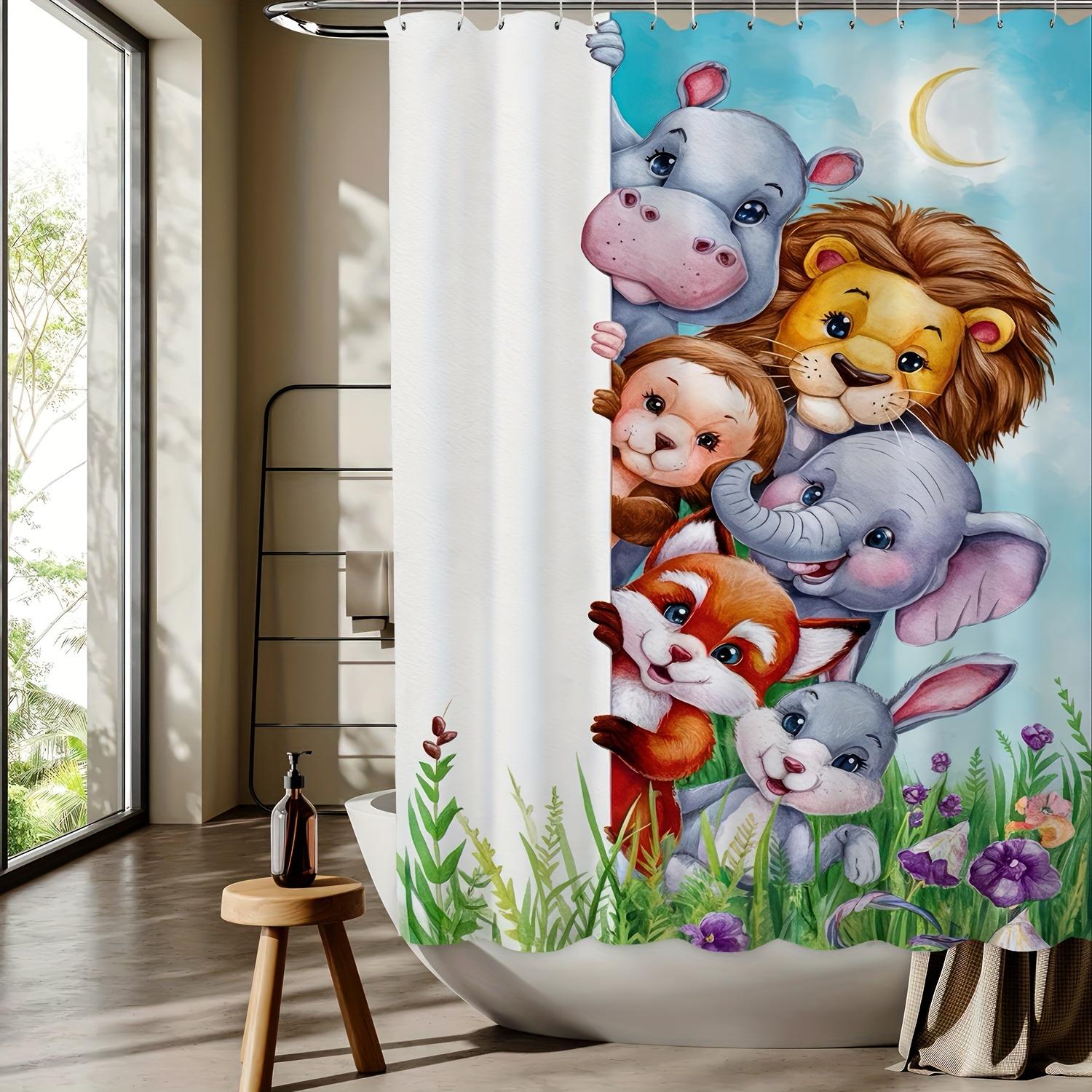 

Animal Cartoon Pattern Digital Print Shower Curtain, Bathroom Decoration Home Decor Four Seasons Woven Polyester Fabric W60H190(CM)-1 Pcs