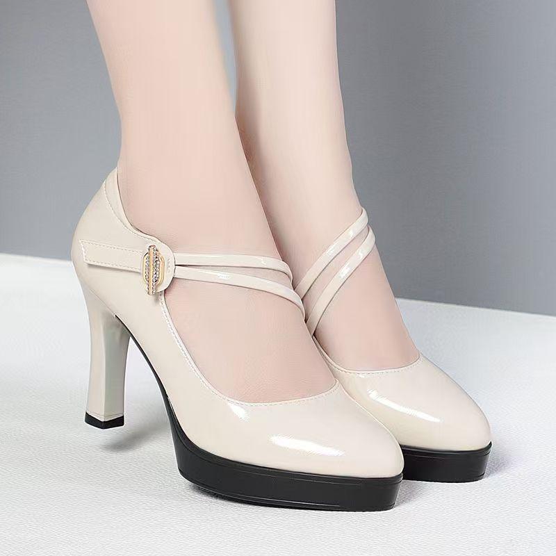 

Qipao Women s Chunky Heel Leather Platform Shoes 37