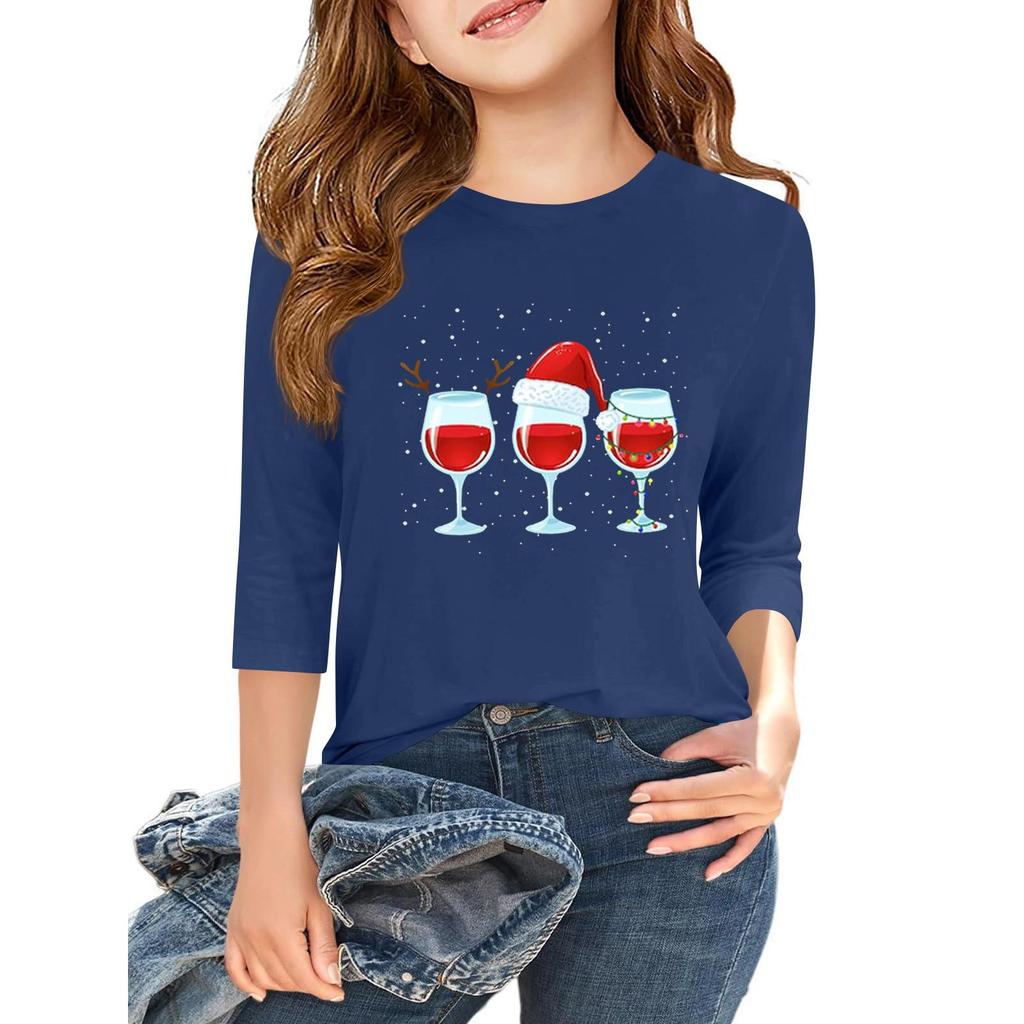 Children's 3/4 Sleeve Independence Day Printed Round Neck Casual T-shirt