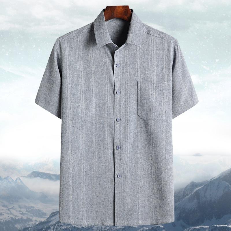 Spring, Autumn and Summer Dad Long-sleeved Shirt Middle-aged and Elderly Male Grandpa Old Man Shirt Loose Cotton and Linen