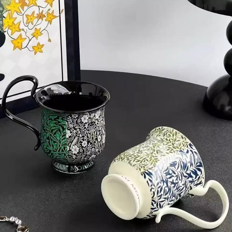 High End Floral Ceramic Mugs Water Bottles Retro Coffee Cups Large Capacity Latte Cups As Souvenirs and Gifts