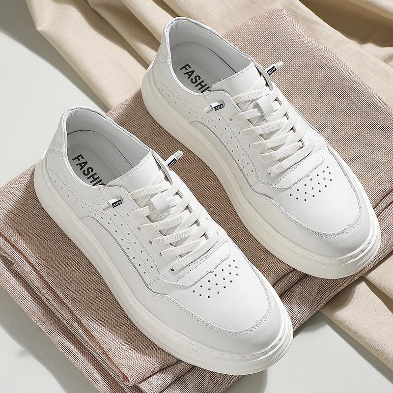 The first layer of cowhide trendy little white shoes, genuine leather spring and autumn casual versatile board shoes, thick-soled low-top leather