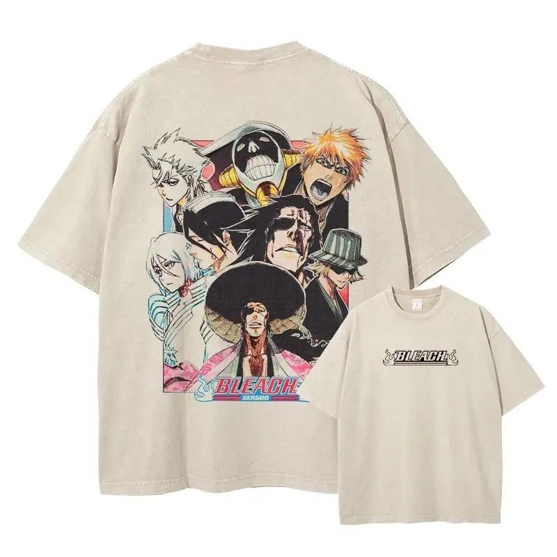 T-shirt Lavata con Pannello Manga di Bleach Gin Ichimaru, Maglietta Oversize Streetwear Anime Unisex, Top Casual a Manica Corta 100% Cotone