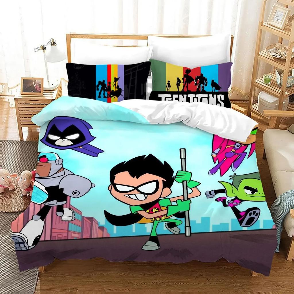 Cartoon Teen Titans Go Comfortable Duvet Quilt Cover Pillowcase Bedding Set Children Bedroom Decoration Home Textile