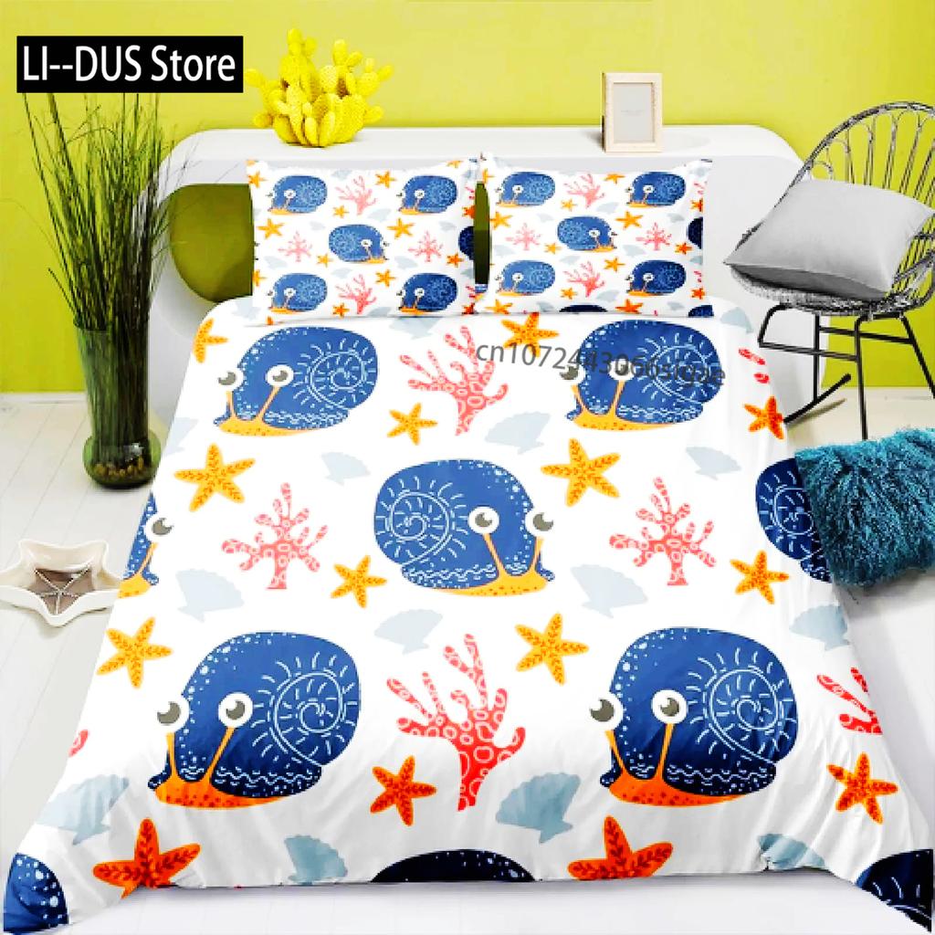 Colourful Snail Duvet Cover Set Cute Kawaii Animal Polyester Bedding Set Comforter Cover King Queen Size For Kids Boys Girls