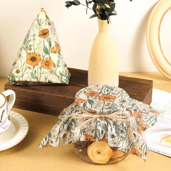 150 Sheets Orange Wildflower Garden Floral Wax Paper for Food Deli, 9.8'' x 8.3'' Retro Floral Greaseproof Deli Paper for Sandwich Picnic Basket