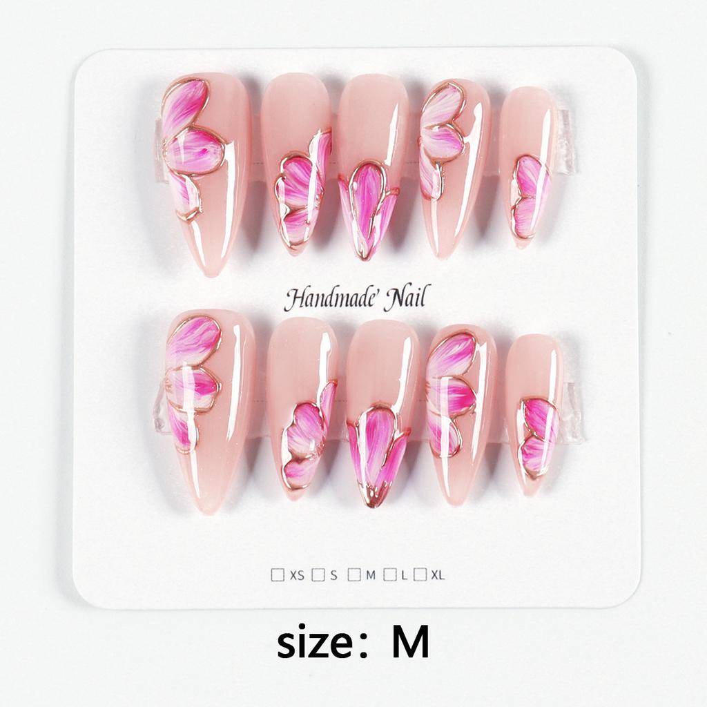 10Pcs Handmade Nails Set Press On Long Almond False Nail High Luxury Minimalist Style Design Reusable Full Cover Fake Nail Tips