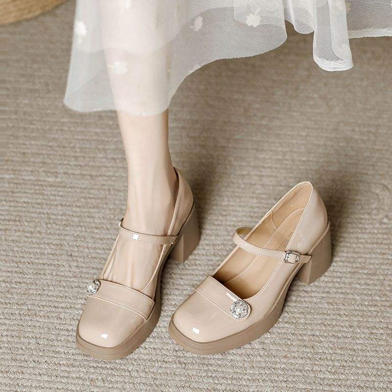 Plateau High Heels Mary Jane Damenschuhe 2025 Herbst Neu Französisch mit Rock Lichtmündung Dicker Absatz Einzelne Schuhe Frühling