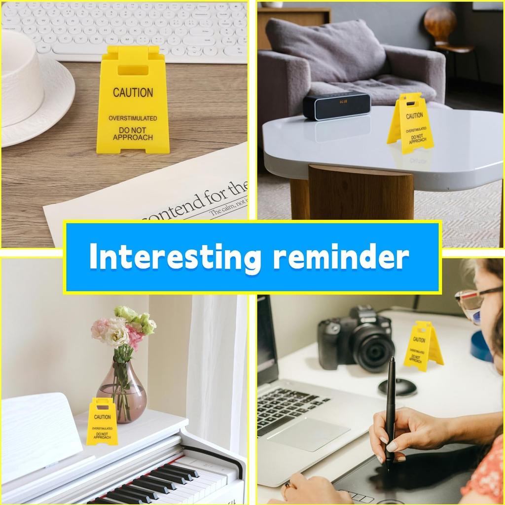 Funny Office Prank Desk Sign, Caution Overstimulated Do Not Approach Warning Sign Humorous Gag Gift Mini Desk Decor for Coworkers Employees Boss