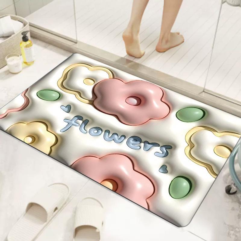 3D Expanding Floral Soft Diatom Mud Absorbent Anti-Slip Bathroom Floor Mat