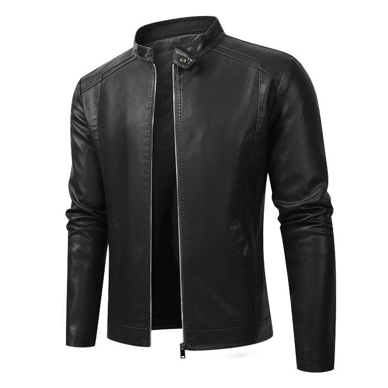 Spring Autumn and Winter Plus Size Men's Zip Short Section Stand-up Collar Comfortable Jacket Slim Casual Leather Jacket Outerwear
