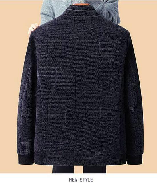 Men's Woolen Winter Coat with Fleece Lining and Thick Insulation - Ideal for Middle-aged and Elderly.