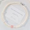 925 Silver Natural Freshwater Pearl Powder Crystal Design Necklace Clavicle Chain