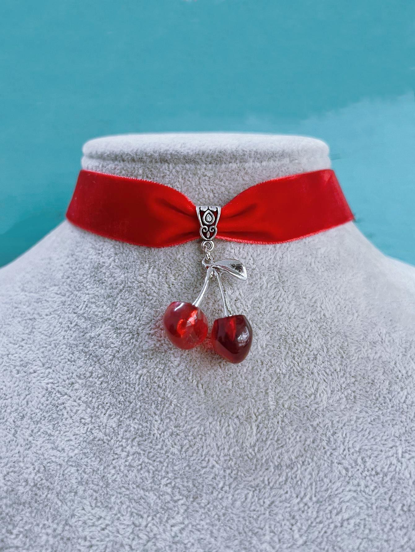 

Retro Cute Stereo Simulation Cherry Crystal Pendant Red Velvet Necklace for Women Collar Fashion Gothic Jewelry Accessories Gift красный
