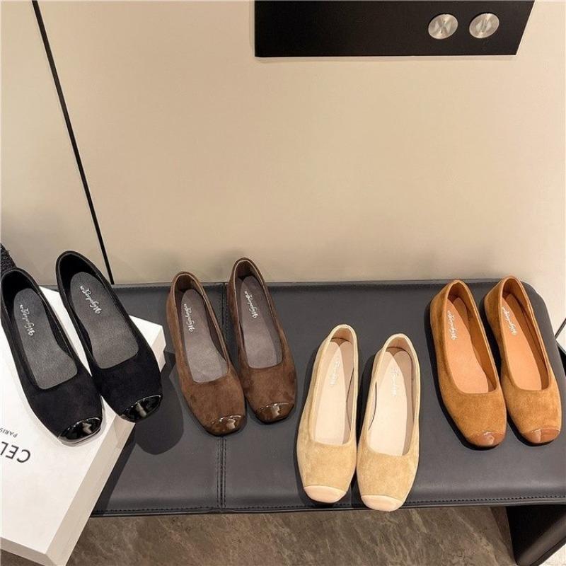 Fashion New Luxury Women Suede Loafers Flat Heel Shallow Female Shoes Spring Summer Square Toe Basic Concise Women Pumps Zapatos Mujer