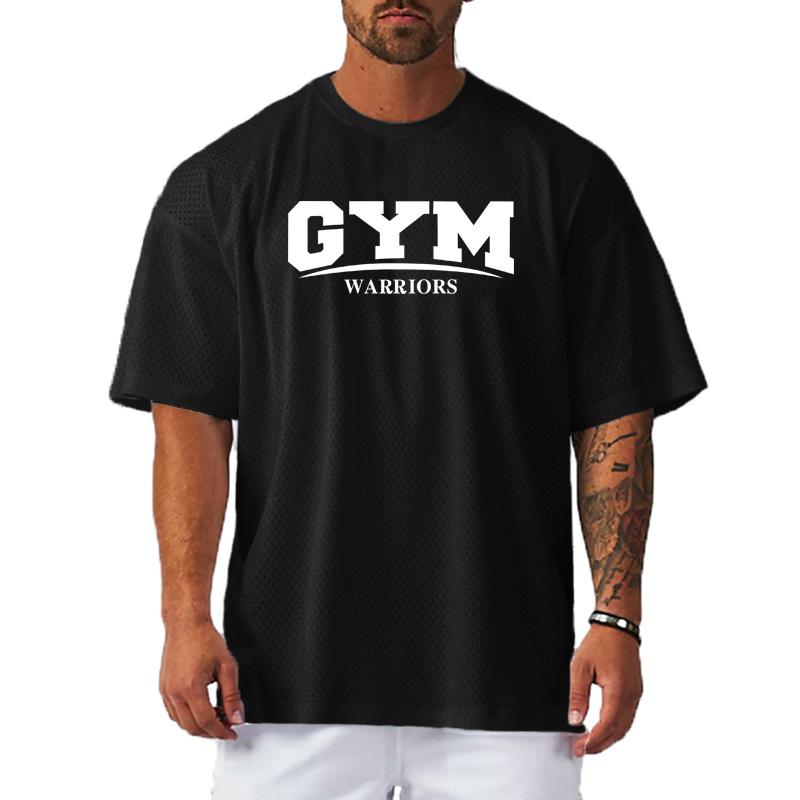 Muscleguys Oversized Loose Running T-Shirts Mens Gym Warriors Fitness Sports Half Sleeve T Shirt Summer Mesh Quick Dry Breathable Clothing