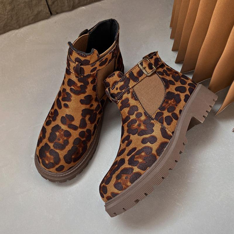 2024 Fashion Buckle Women's Boots Autumn Round Toe Solid Flock Short Barrel Shoes for Women Chunky Heels Large Size Naked Boots