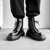 Fashion British style mens casual platform boots lace-up genuine leather shoes cowboy ankle boot black white handsome short botas hombre