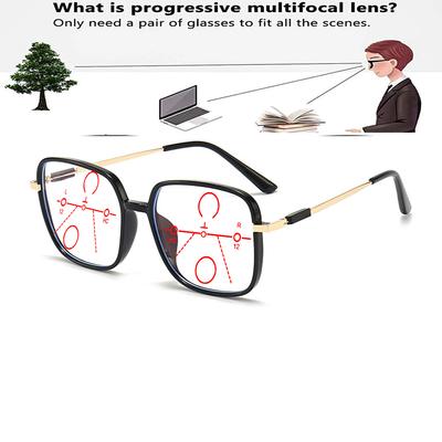 Feine Scharniere Quadratischer Rahmen Ultraleicht Übergröße Bequem Progressive Multifokale Lesebrille +0,75 Bis +4