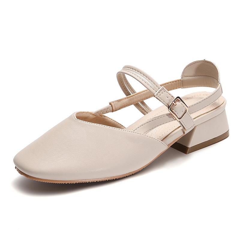 

Fashion cover toe med-high heels sandals women ankel strap gladiator sandalias mujer cutout leather mary janes summer shoes for woman 38 бежевый