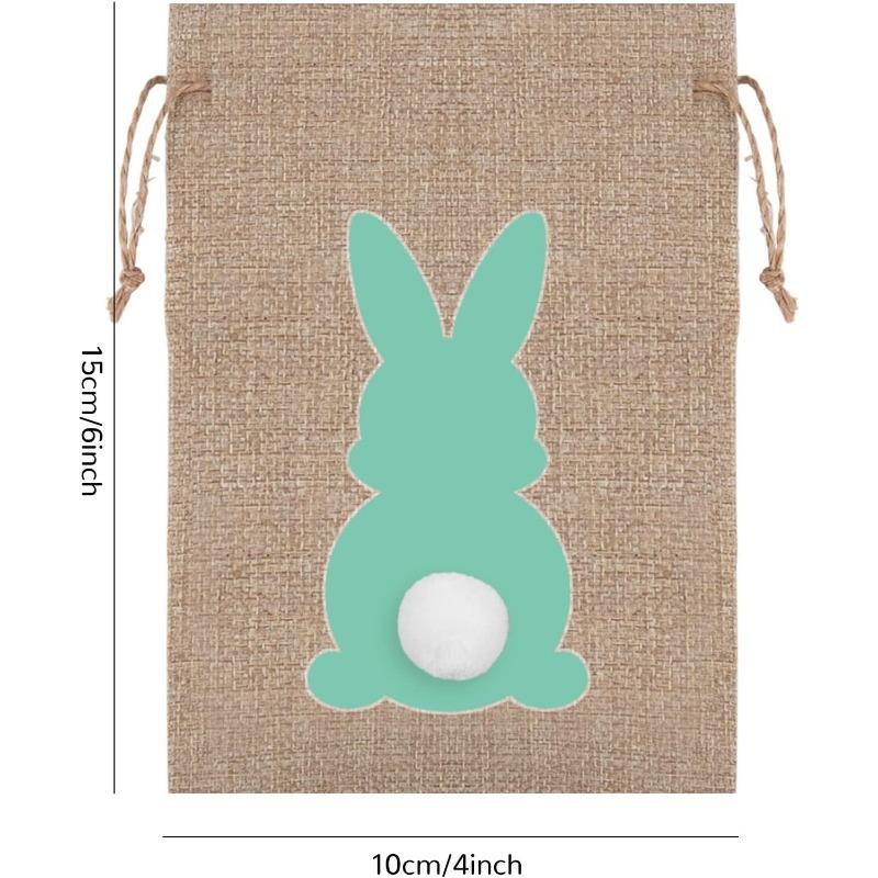 18pcs Bunny Durable Burlap Gift Bags Gift Wrap Drawstring for Easter Candy with Twine Present Pouches Easter Party Favors