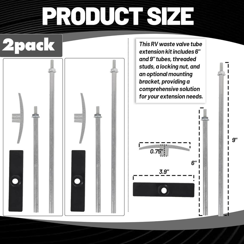 TonGass 2-Pack Universal Fit RV Waste Valve Replacement Kit RV Camper Dump Valve Handle, Includes Handle & Tube Extension