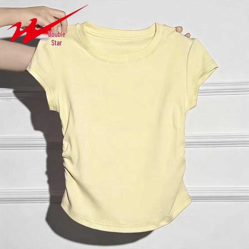 Shuangxing Women's Pleated Round Neck T-Shirt