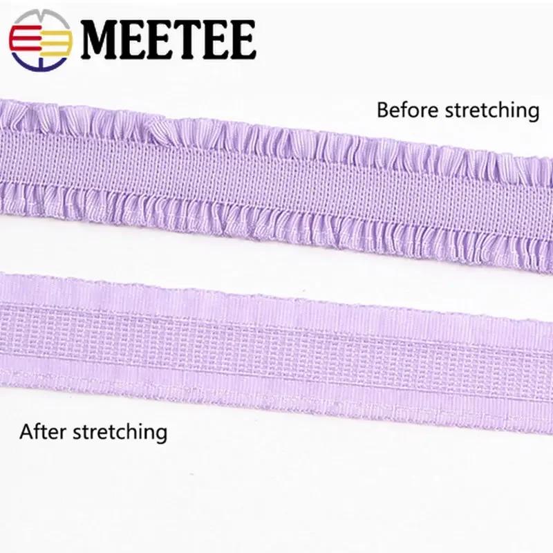 5/10Yards Meetee 12mm Ruffled Elastic Band Colorful Pleated Stretch Lace Trim Headdress Ribbon DIY Garment Sewing Accessories